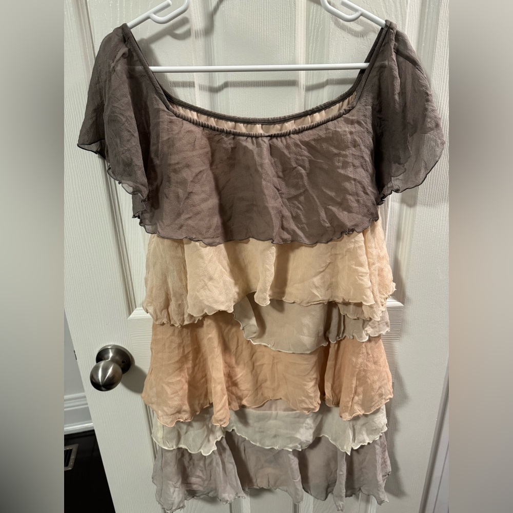 Elegant Layered Women's Dress - Brown and Cream
